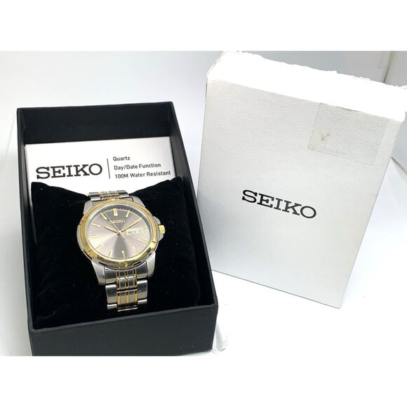 Seiko Men's Watch SUR356 Quartz Gray Dial Day Date Two Tone Stainless Steel 39mm - Picture 3 of 16